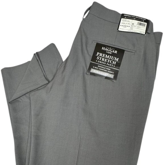Haggar Mens Pants 38x30 Gray Straight Fit Wrinkle Free Slacks Dress Chino New - Picture 3 of 10